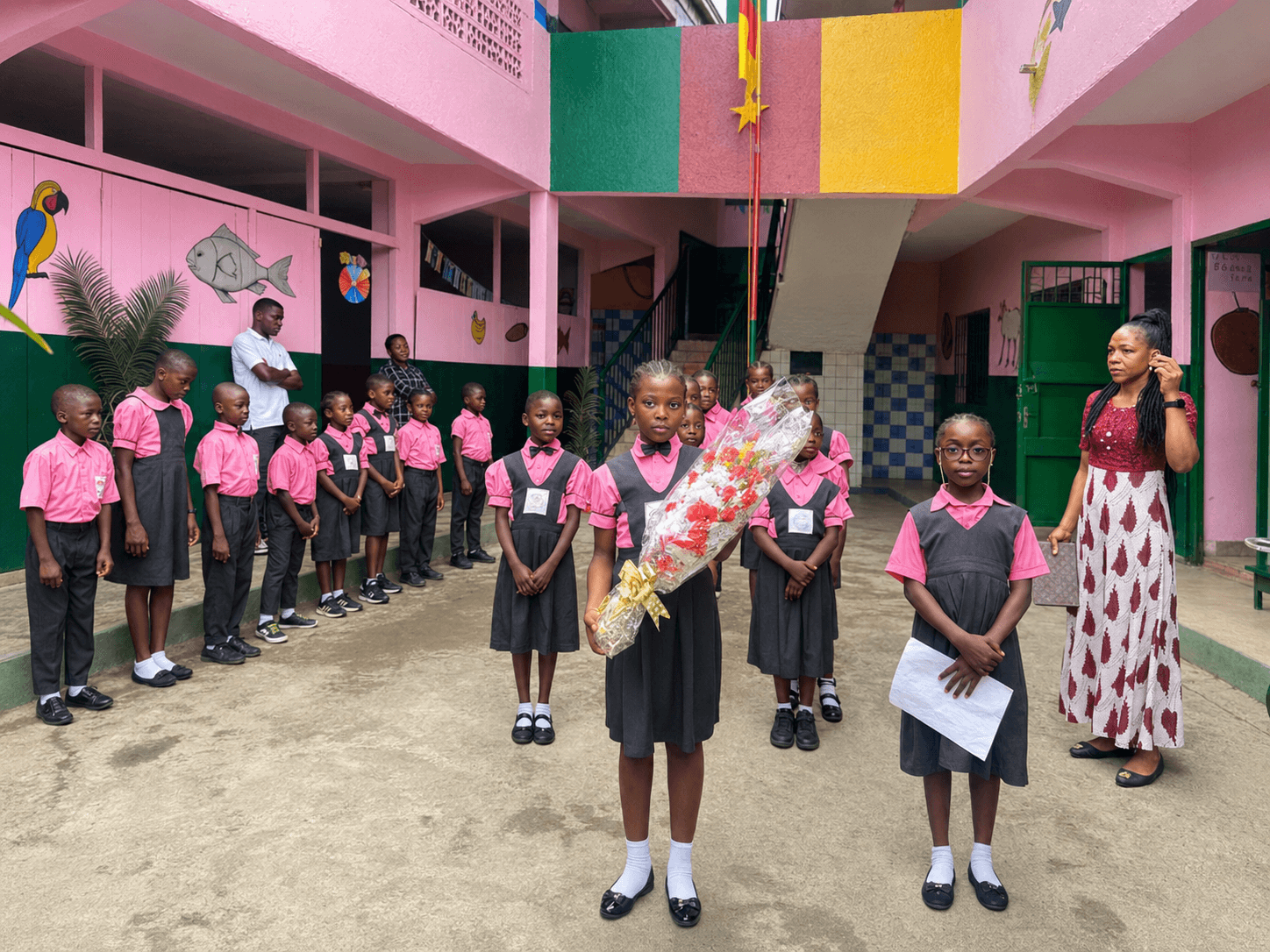 Calvary students gathered in the courtyard for a school ceremony